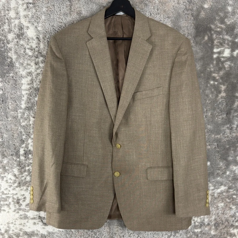 NEW Lauren Ralph Lauren Size 44R Career Linen‎ Blend Blazer Jacket Brown Button